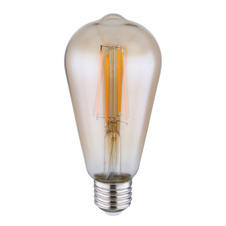 LED žárovka, kov stříbrný, sklo jantarové, E27 Edison, hruškovitý tvar, Ø6,4cm, V:14cm, E27 LED 7W 230V, 720lm, 2700K