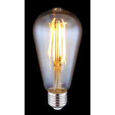 LED žárovka, kov stříbrný, sklo jantarové, E27 Edison, hruškovitý tvar, Ø6,4cm, V:14cm, E27 LED 7W 230V, 720lm, 2700K