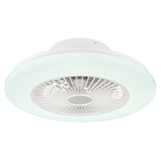 Ventilátor stropní, kov/plast bílý/stříbrný, akryl,stmívání,fixace barev,noční světlo, časovač, dál. ovládání, výkon motoru 18W, pro místnost 25m², Ø53cm, V:16cm, včetně LED 30W 230V 180-1800lm CCT 3000-6500K, rychlost otáčení 600-1000RPM