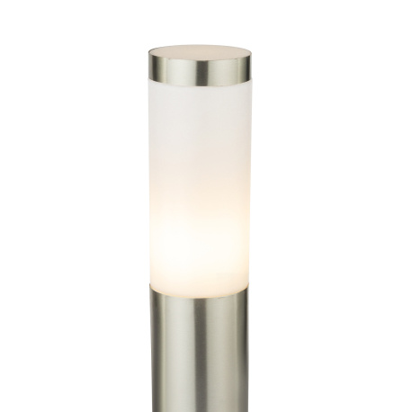 Venkovní svítidlo, nerezová ocel, plast opál, IP44, Ø13cm, V:45cm, bez žárovky 1xE27, max. 60W 230V.