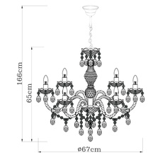 Závěsné svítidlo, kov, bílá, chrom, akrylové křišťály, Ø67cm, V:166cm, bez žárovek 6xE14, max. 40W 230V.