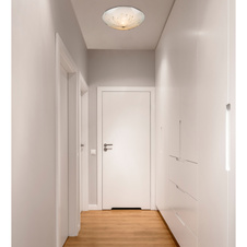 Stropní svítidlo, kov bílý, chrom, satinované sklo, dekorační kamínky, průhledné ozdobné linky, Ø30cm, V:7cm, bez žárovek 2xE27, max. 60W 230V ILLU.