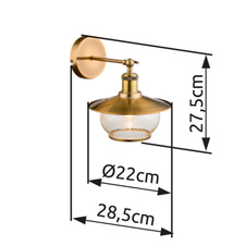 Nástěnné svítidlo, kov bronzové barvy, sklo, ŠxV: 22x28cm, H:29cm, bez žárovky 1xE27, max. 60W 230V.