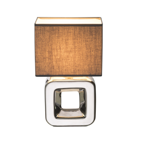 Stolní lampa, keramika chrom, textil šedý, kabel 1,4m, vypínač, DxŠxV: 20x12x32cm, bez žárovky 1xE14, max. 40W 230V.