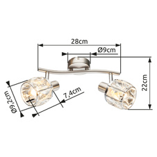 Nástěnné svítidlo, kov nikl matný, chrom, skleněný křišťál průhledný, DxV: 28x18cm, bez žárovek 2xE14, max. 40W 230V