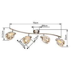 Stropní svítidlo, kov nikl matný, chrom, skleněný křišťál průhledný, nastavitelné, DxV: 70x18cm, bez žárovek 4xE14, max. 40W 230V