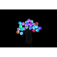 LED světelný řetěz, plast černý, plast opál, změna barvy, IP44, D:4,8m, délka kabelu 5m, včetně 25x LED 0.07W 24V, multicolor
