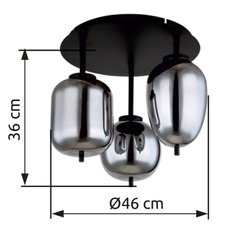 Stropní svítidlo, kov černý, kouřové sklo, Ø46cm, V:36cm, bez žárovek 3xE14, max. 40W 230V