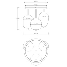 Stropní svítidlo, kov černý, mosaz, kouřové sklo, Ø46cm, V:36cm, bez žárovek 3xE14, max. 40W 230V