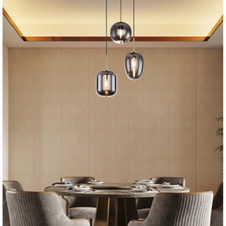 Závěsné svítidlo, kov černý, mosaz, kouřové sklo, Ø46cm, V:120cm, bez žárovek 3xE14, max. 40W 230V