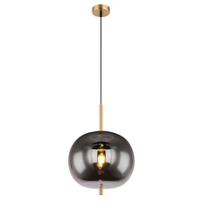 Závěsné svítidlo, kov černý, mosaz, kouřové sklo, Ø30cm, V:120cm, bez žárovky 1xE27, max. 60W 230V
