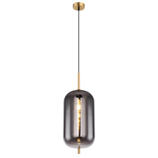 Závěsné svítidlo, kov černý, mosaz, kouřové sklo, Ø22cm, V:120cm, bez žárovky 1xE27, max. 60W 230V