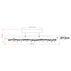 Stropní svítidlo, kov černý, dřevo, průhledné akrylové křišťály, 3 úrovně osvětlení pomocí nástěnného spínače 100-40-10 %, DxŠxV: 80x8x19cm, včetně LED 15W 230V, 1200lm zdroj, 680lm výstup, 3000K