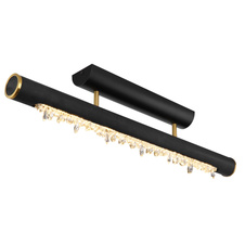 Stropní svítidlo kov/dřevo černé, akrylové krystaly čiré, mosazný kroužek matný, paměťová funkce, vypalované dřevo, 3 úrovně osvětlení pomocí nástěnného spínače 100-40-10%, DxŠxV: 800x75x190mm, včetně LED 15W 230V, 1200lm zdroj, 680lm výstup, 3000K