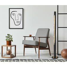 Stojací lampa, kov černý, dřevo černé, průhledné akrylové křišťály, mosazný kroužek, stmívač, Ø23cm, V:151cm, délka kabelu 2m, včetně LED 15W 230V, 150-1500lm