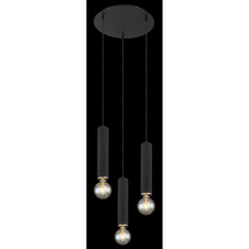 Závěsné svítidlo, kov černý, dřevo černé, kov nikl, textilní černý kabel, Ø35cm, V:160cm, bez žárovek 3xE27, max. 60W 230V