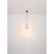 Závěsné svítidlo, kov černý, kov mosaz, kouřové sklo, textilní černý kabel, Ø15cm, V:120cm, bez žárovky 1xE27, max. 40W 230V