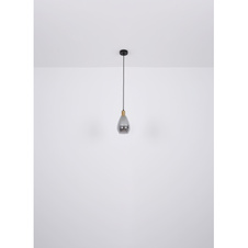 Závěsné svítidlo, kov černý, kov mosaz, kouřové sklo, textilní černý kabel, Ø15cm, V:120cm, bez žárovky 1xE27, max. 40W 230V