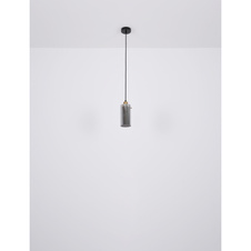 Závěsné svítidlo, kov černý, kov mosaz, kouřové sklo, textilní černý kabel, Ø10cm, V:120cm, bez žárovky 1xE27, max. 40W 230V