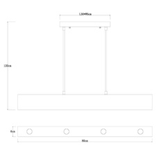 Závěsné svítidlo, kov černý, MDF imitace dřeva, nastavitelná výška, DxŠxV: 80x6x120cm, bez žárovek 4x E27,max. 60W 230V