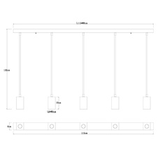 Závěsné svítidlo, kov černý, MDF imitace dřeva, nastavitelná výška, DxŠxV: 115x6x120cm, bez žárovek 5x E27,max. 60W 230V