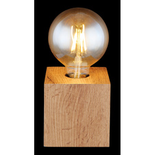Stolní lampa, kov černý, MDF imitace dřeva, s vypínačem na kabelu, DxŠxV: 10x10x10cm, délka kabelu 1,5m, bez žárovky 1x E27, max. 60W 230V