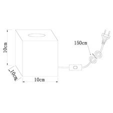 Stolní lampa, kov černý, MDF imitace dřeva, s vypínačem na kabelu, DxŠxV: 10x10x10cm, délka kabelu 1,5m, bez žárovky 1x E27, max. 60W 230V