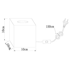 Stolní lampa, kov černý, MDF imitace dřeva, s vypínačem na kabelu, DxŠxV: 10x10x10cm, délka kabelu 1,5m, bez žárovky 1x E27, max. 60W 230V