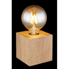 Stolní lampa, kov černý, MDF imitace dřeva, s vypínačem na kabelu, DxŠxV: 10x10x10cm, délka kabelu 1,5m, bez žárovky 1x E27, max. 60W 230V