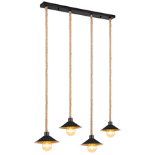 Závěsné svítidlo, kov černý a zlatý, lano, DxŠxV: 113x22x170cm, bez žárovek 4xE27, max. 60W 230V