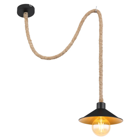 Závěsné svítidlo, kov černý a zlatý, lano, Ø22cm, V:120cm, bez žárovky 1xE27, max. 60W 230V