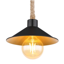 Závěsné svítidlo, kov černý a zlatý, lano, Ø22cm, V:120cm, bez žárovky 1xE27, max. 60W 230V