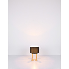 Stolní lampa, dřevo hnědé, plast šedý, textil bílý, Ø30cm, V:45cm, délka kabelu 1,8m, bez žárovky 1x E14, max. 100cm 40W 230V