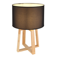 Stolní lampa, dřevo hnědé, plast šedý, textil černý, Ø30cm, V:45cm, délka kabelu 1,8m, bez žárovky 1x E14, max. 100cm 40W 230V