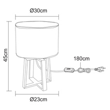 Stolní lampa, dřevo hnědé, plast šedý, textil černý, Ø30cm, V:45cm, délka kabelu 1,8m, bez žárovky 1x E14, max. 100cm 40W 230V