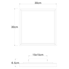 Stropní svítidlo, kov černý, zrcadlo, plast opál, DxŠxV: 30x30x7cm, včetně LED 12W 230V, 1200lm zdroj, 800lm výstup, 3000K