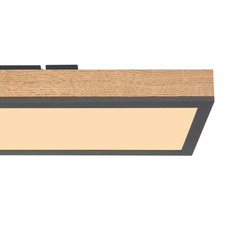Stropní svítidlo, hliník grafit, MDF vzhled dřeva, akryl bílý, DxŠxV: 60x15x6cm, včetně LED 18W 230V, 1920lm zdroj, 1000lm výstup, 3000K