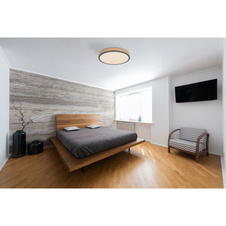 Stropní svítidlo, kov grafit, MDF vzhled dřeva, plast bílý, Ø:45cm, V:9cm, včetně LED 24W 230V, 3200lm zdroj, 1800lm výstup, 3000K