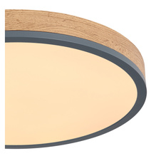 Stropní svítidlo, kov grafit, MDF vzhled dřeva, plast bílý, Ø:45cm, V:9cm, včetně LED 24W 230V, 3200lm zdroj, 1800lm výstup, 3000K
