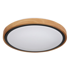Stropní svítidlo, kov černý, dřevo hnědé, akryl bílý, Ø31cm, V:9cm, včetně LED 12W 230V, 1200lm zdroj, 530lm výstup, změna barvy světla přepínačem na svítidle 3000/4500/6000K