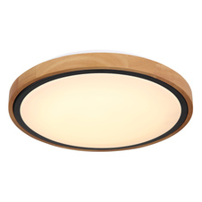 Stropní svítidlo, kov černý, dřevo hnědé, akryl bílý, Ø31cm, V:9cm, včetně LED 12W 230V, 1200lm zdroj, 530lm výstup, změna barvy světla přepínačem na svítidle 3000/4500/6000K
