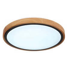 Stropní svítidlo, kov černý, dřevo hnědé, akryl bílý, Ø31cm, V:9cm, včetně LED 12W 230V, 1200lm zdroj, 530lm výstup, změna barvy světla přepínačem na svítidle 3000/4500/6000K