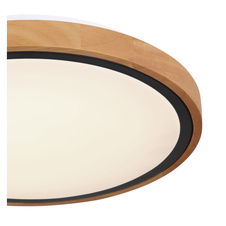 Stropní svítidlo, kov černý, dřevo hnědé, akryl bílý, Ø31cm, V:9cm, včetně LED 12W 230V, 1200lm zdroj, 530lm výstup, změna barvy světla přepínačem na svítidle 3000/4500/6000K