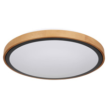 Stropní svítidlo, kov černý, dřevo hnědé, akryl bílý, Ø44cm, V:11cm, včetně LED 24W 230V, 2400lm zdroj, 1000lm výstup, změna barvy světla přepínačem na svítidle 3000/4500/6000K