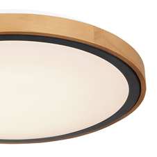 Stropní svítidlo, kov černý, dřevo hnědé, akryl bílý, Ø44cm, V:11cm, včetně LED 24W 230V, 2400lm zdroj, 1000lm výstup, změna barvy světla přepínačem na svítidle 3000/4500/6000K