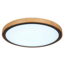 Stropní svítidlo, kov černý, dřevo hnědé, akryl bílý, Ø44cm, V:11cm, včetně LED 24W 230V, 2400lm zdroj, 1000lm výstup, změna barvy světla přepínačem na svítidle 3000/4500/6000K