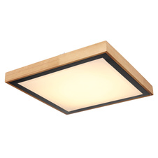 Stropní svítidlo, kov černý, dřevo hnědé, akryl bílý, DxŠxV: 39x39x9cm, včetně LED 24W 230V, 2500lm zdroj, 1020lm výstup, změna barvy světla přepínačem na svítidle 3000/4500/6000K
