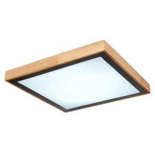 Stropní svítidlo, kov černý, dřevo hnědé, akryl bílý, DxŠxV: 39x39x9cm, včetně LED 24W 230V, 2500lm zdroj, 1020lm výstup, změna barvy světla přepínačem na svítidle 3000/4500/6000K
