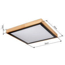 Stropní svítidlo, kov černý, dřevo hnědé, akryl bílý, DxŠxV: 39x39x9cm, včetně LED 24W 230V, 2500lm zdroj, 1020lm výstup, změna barvy světla přepínačem na svítidle 3000/4500/6000K
