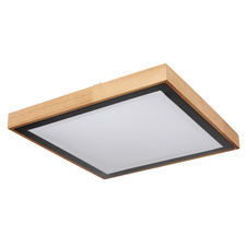 Stropní svítidlo, kov černý, dřevo hnědé, akryl bílý, DxŠxV: 39x39x9cm, včetně LED 24W 230V, 2500lm zdroj, 1020lm výstup, změna barvy světla přepínačem na svítidle 3000/4500/6000K